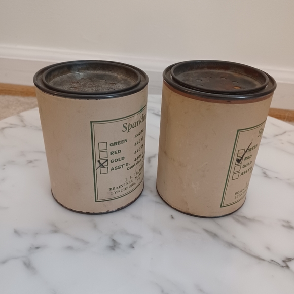 Vintage Tins of Sparkling Tinsel set of 2 vintage tinsel gold & red/pink glitter - Picture 4 of 10